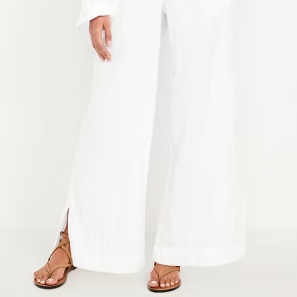 New with Tags High-Waisted Crinkle Gauze Super Wide-Leg Pants in White Sz Medium - Picture 3 of 7